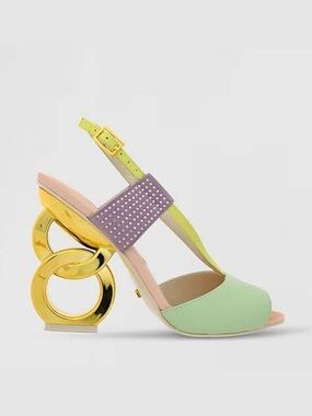 Kat Maconie- Women’s Pastel Block Heel Sandal with Gold Ring Heel